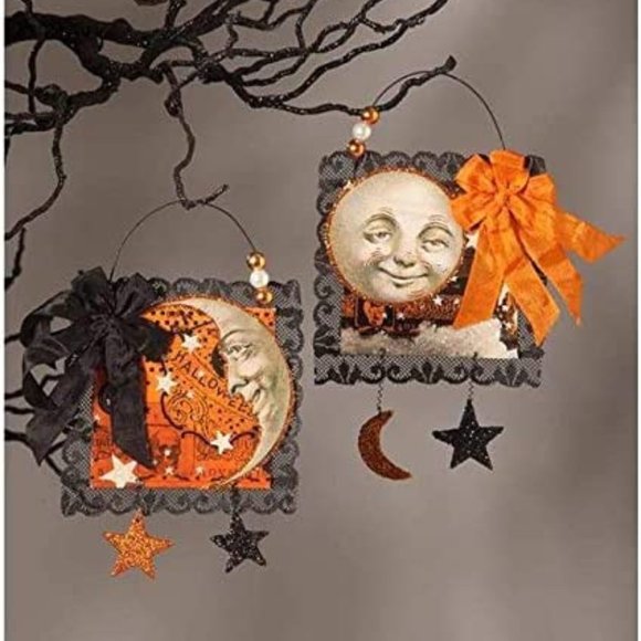 Bethany Lowe Halloween Magic Moonlight Postcard Ornaments - set of 2 - Picture 1 of 8